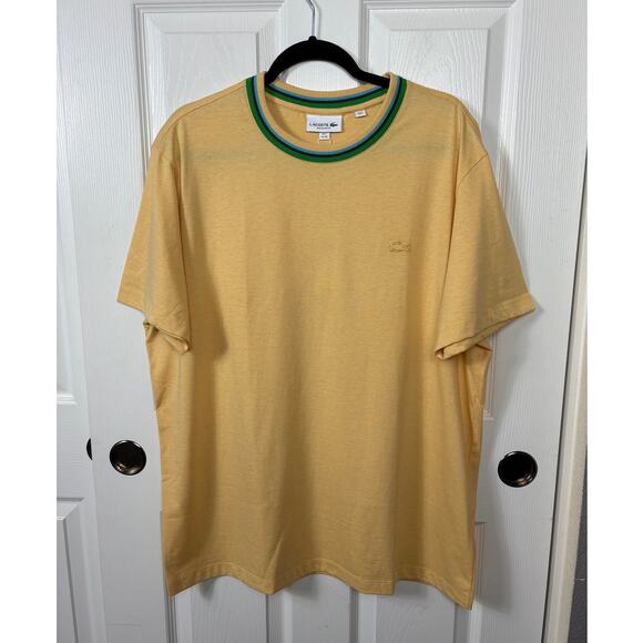 Lacoste Men's Crew Neck Striped Cotton T-Shirt Yellow Size XXL NWT Regular Fit - Picture 2 of 8